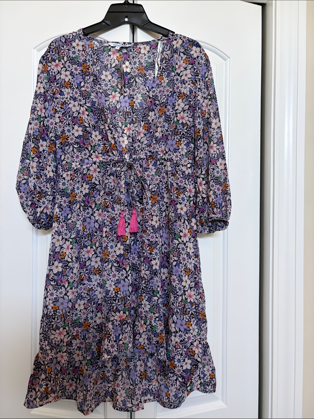 Floral Purple Boho Tassel Tie Pool or Beach Coverup